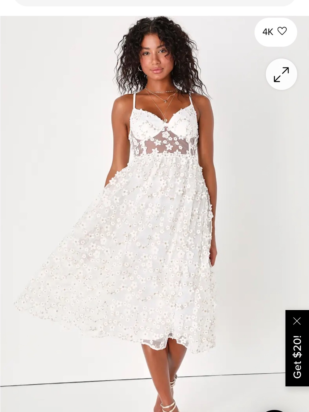 Lulu's White Floral Appliqué Mesh Midi Dress